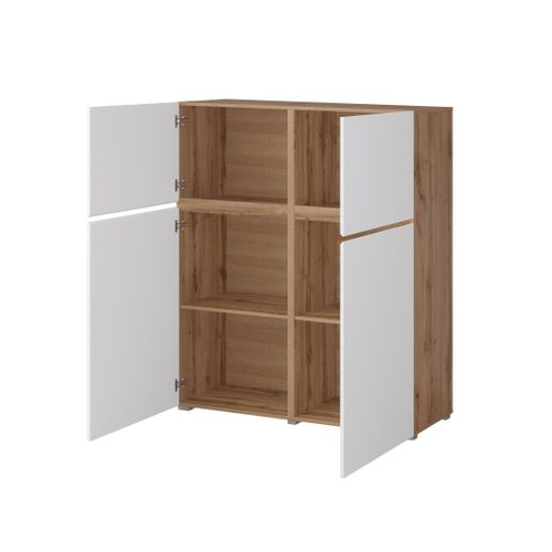 Buffet Haut Havana – 120cm – 4 Portes Battantes – Chêne Et Blanc – Design Minimaliste Et Moderne