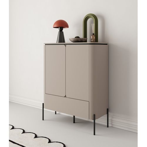 Buffet Haut Bella 2 Portes 1 Tiroir – Finition Congo Mat – Pieds Métal Noirs Élégants