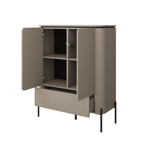 Buffet Haut Bella 2 Portes 1 Tiroir – Finition Congo Mat – Pieds Métal Noirs Élégants