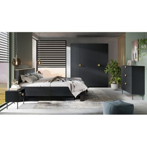 Chambre complète VERTIGO - Lit 180x200 avec sommier, 2 chevets, armoire