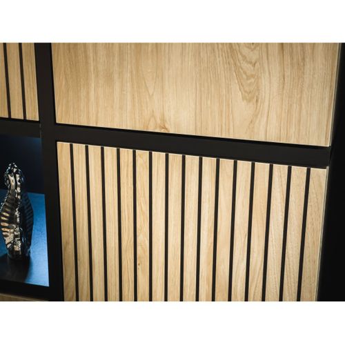 Ensemble Salon Complet Criss – Meuble TV, Buffet Haut, Vitrine, Étagère Murale – Chêne Clair Et Noi