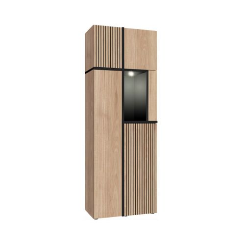 Ensemble Salon Complet Criss – Meuble TV, Buffet Haut, Vitrine, Étagère Murale – Chêne Clair Et Noi