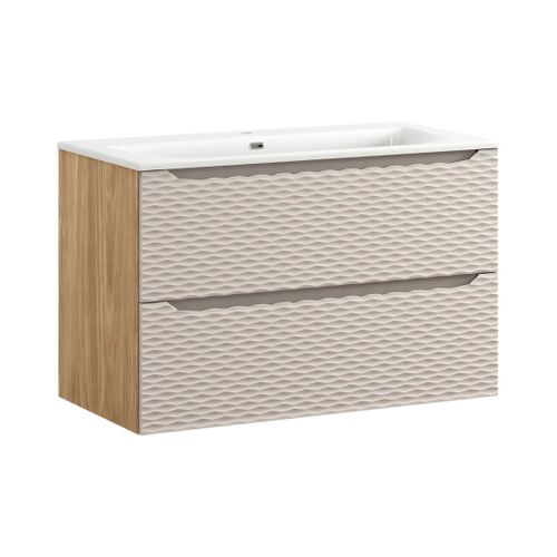 Ensemble De Salle De Bain Yoka Beige : Meuble Sous Vasque 90 Cm + Vasque Encastrée