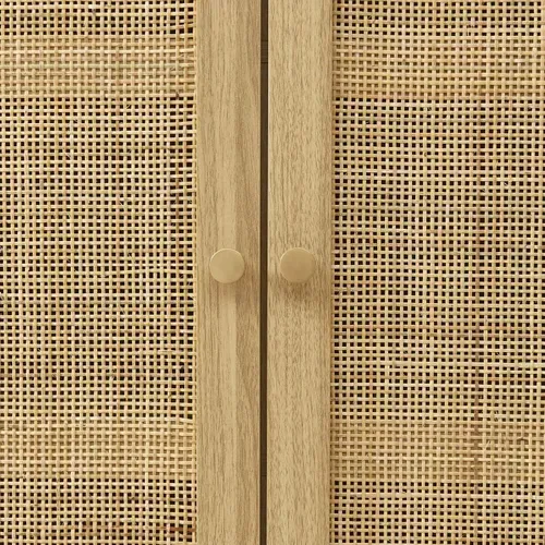 Onyx - Buffet Haut Effet Chêne Et Cannage Rotin 2 Portes 80 Cm