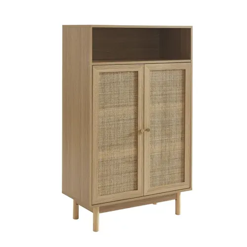 Onyx - Buffet Haut Effet Chêne Et Cannage Rotin 2 Portes 80 Cm