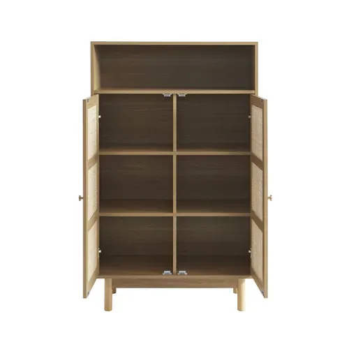 Onyx - Buffet Haut Effet Chêne Et Cannage Rotin 2 Portes 80 Cm