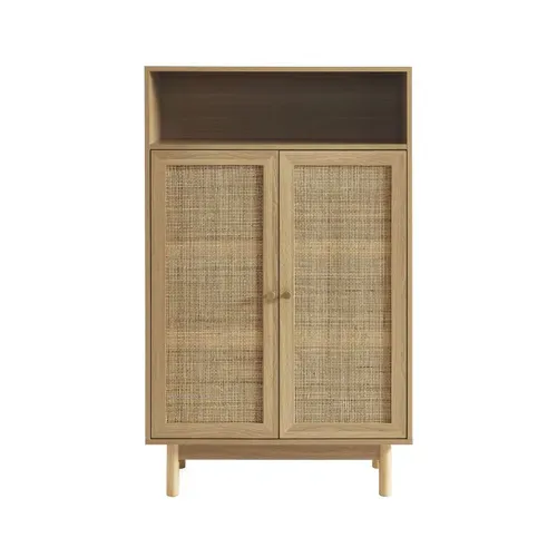 Onyx - Buffet Haut Effet Chêne Et Cannage Rotin 2 Portes 80 Cm