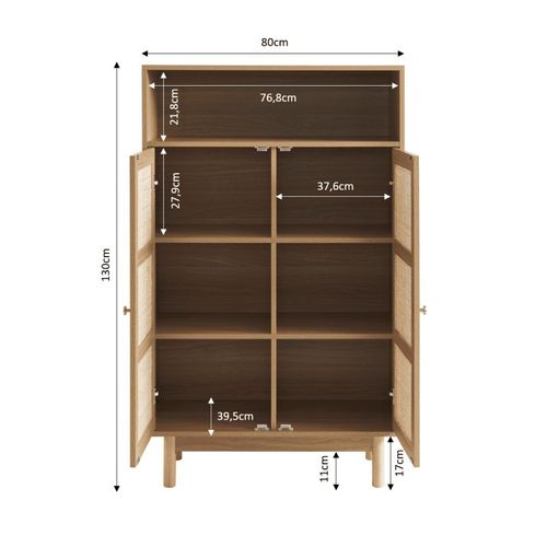 Onyx - Buffet Haut Effet Chêne Et Cannage Rotin 2 Portes 80 Cm