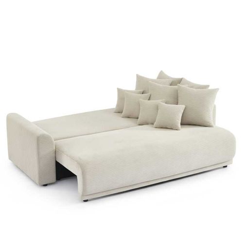 Calcite - Canapé Droit Convertible Velours Côtelé 3 Places - Beige