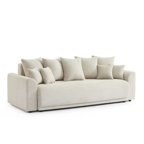 Calcite - Canapé Droit Convertible Velours Côtelé 3 Places - Beige