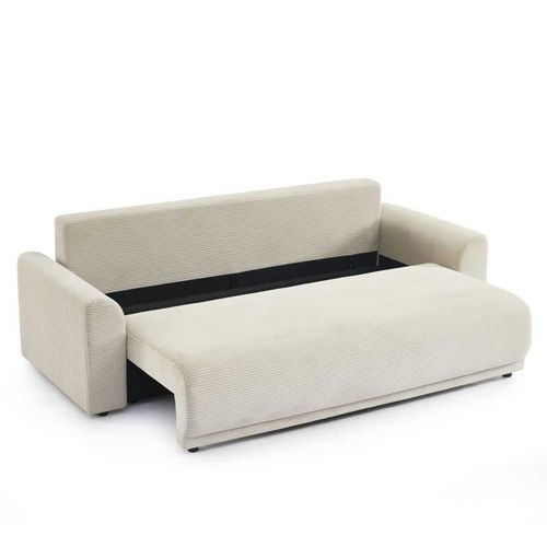 Calcite - Canapé Droit Convertible Velours Côtelé 3 Places - Beige