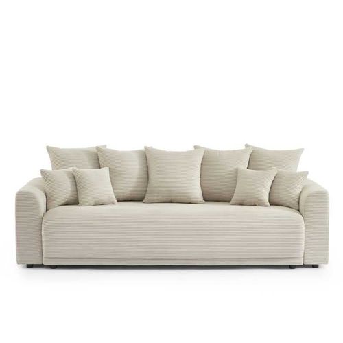 Calcite - Canapé Droit Convertible Velours Côtelé 3 Places - Beige