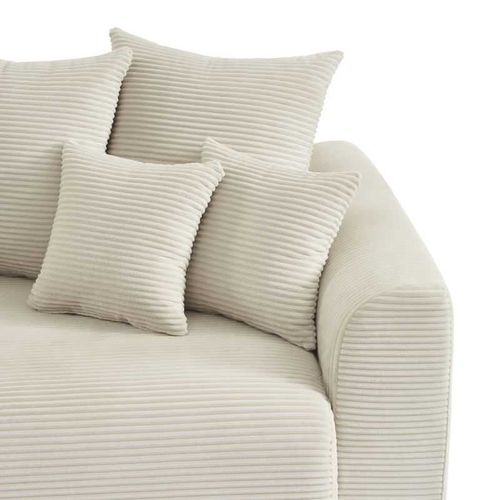 Calcite - Canapé Droit Convertible Velours Côtelé 3 Places - Beige