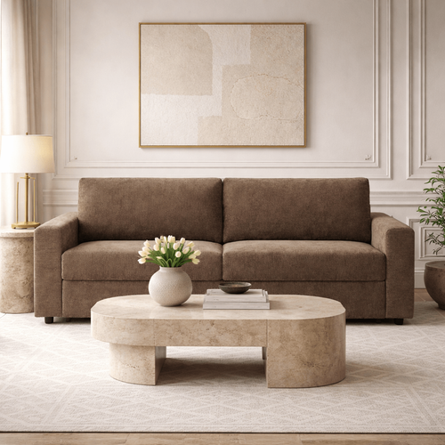 Zayen - Canapé Droit Convertible Tissu 4 Places - Marron