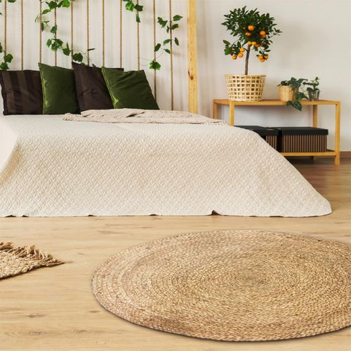 Tapis Rond En Jute Ethnique Home - Diam. 120 Cm - Beige