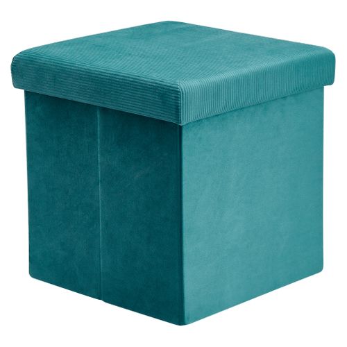 Pouf Coffre Pliable En Velours Design Giulia - L. 38 X H. 38 Cm - Bleu