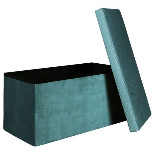 Coffre Banc Pliable Design Velours Giulia - L. 76 X H. 38 Cm - Bleu Canard