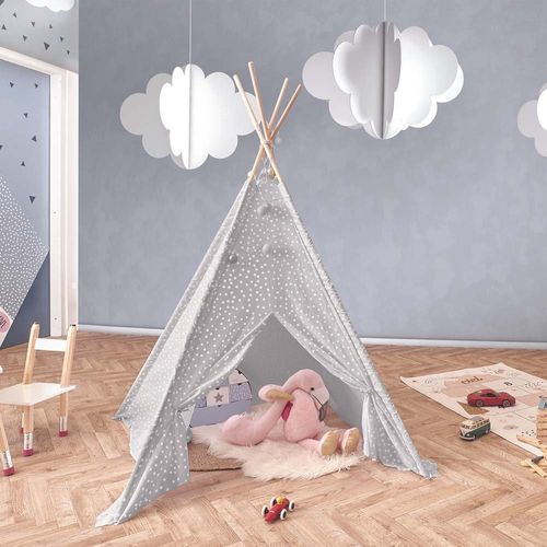 Tipi Enfant En Tissu 160 Cm Little House Taupe Et Blanc