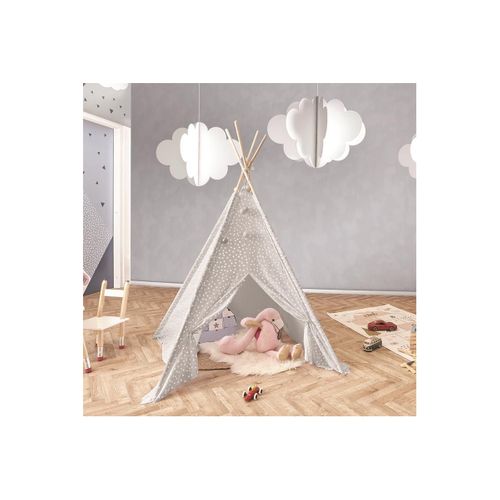 Tipi Enfant En Tissu 160 Cm Little House Taupe Et Blanc