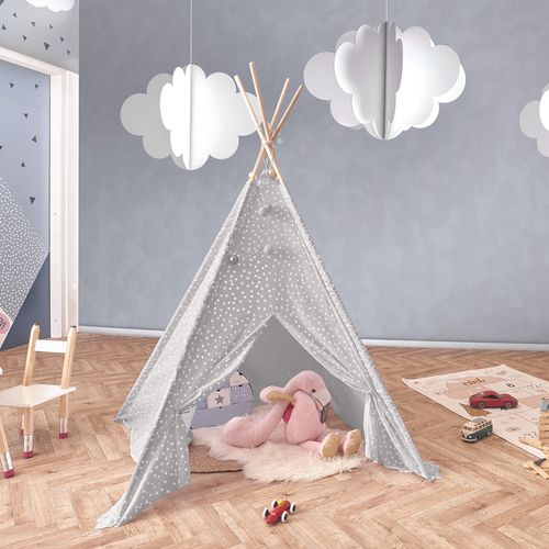 Tipi Enfant En Tissu 160 Cm Little House Taupe Et Blanc