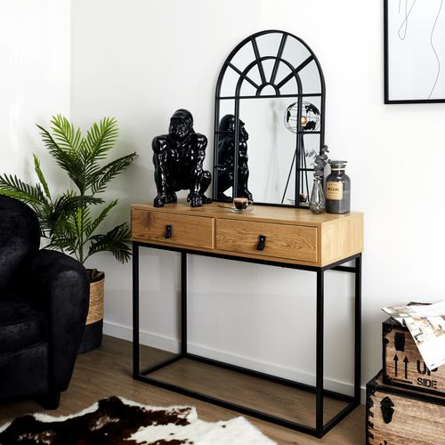 Miroir Forme Fenêtre Exotique En Bois Foncé - Dimensions Environ 80/90 Cm - Occasion