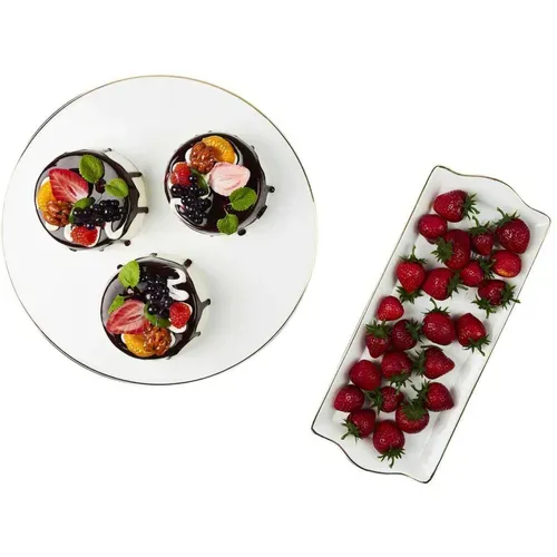 Plat De Service En Porcelaine Liseré Doré 34 X 14 Cm