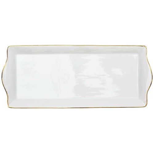 Plat De Service En Porcelaine Liseré Doré 34 X 14 Cm