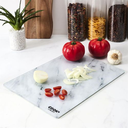 Planche à Découper En Verre "marble" 40cm Blanc
