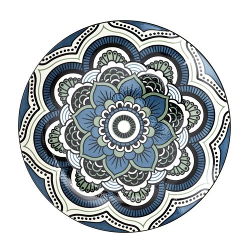 Lot De 6 Assiettes Plates "mandala" 26cm Bleu