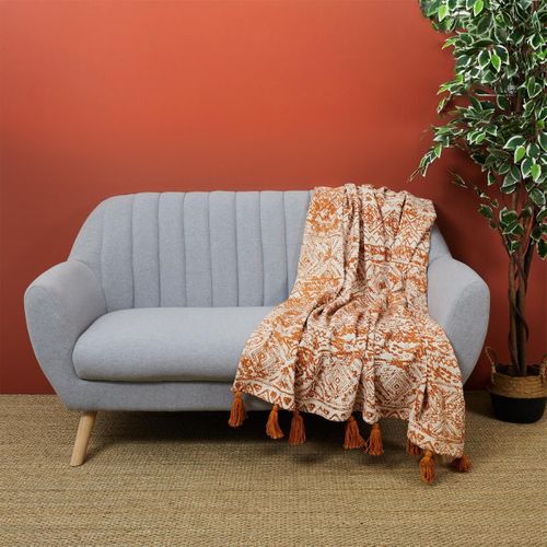 Plaid En Coton Imprimé "suli" 120x150cm Ocre