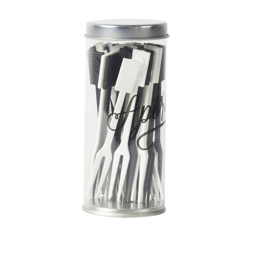 Lot De 36 Fourchettes Fruits "apéro" 10cm Noir et Blanc