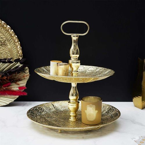 Plateau Décoratif En Métal Doré 2 Étages