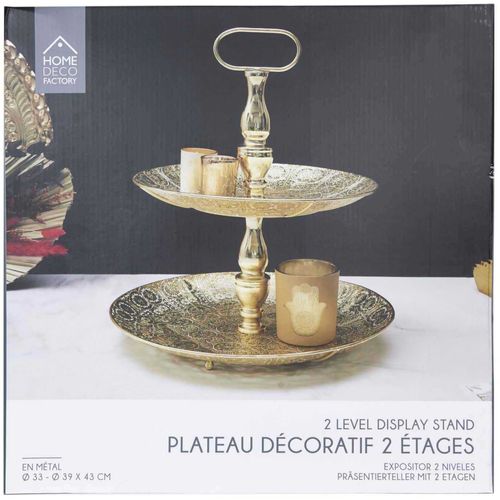 Plateau Décoratif En Métal Doré 2 Étages