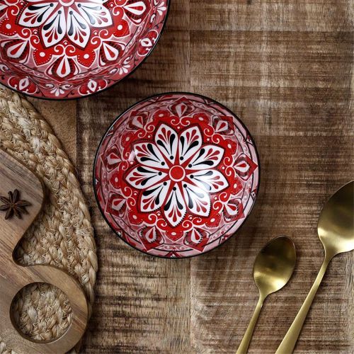Lot De 6 Bols En Porcelaine "jaipur" 22cl Rouge