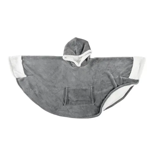 Plaid Poncho à Capuche "sherpa" 100x150cm Gris Foncé