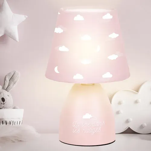 Lampe De Chevet Enfant "nuages" 19cm Rose