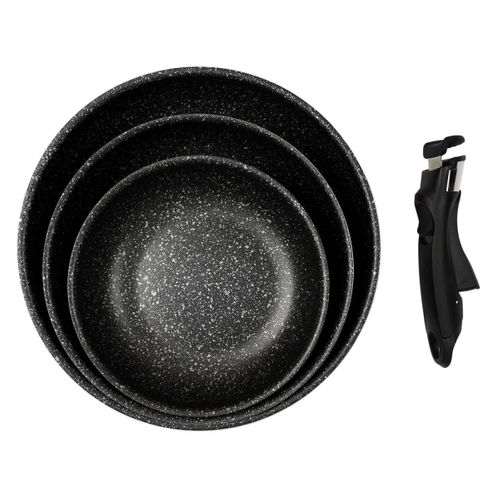 Lot De 3 Poêles Avec Poignée "pierre" 29cm Noir