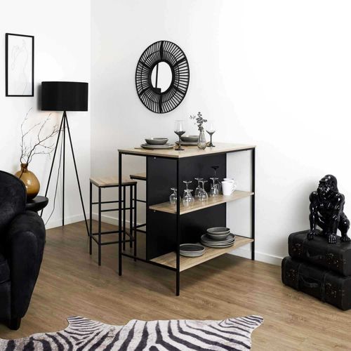 Table Ilot En Bois Avec 2 Tabourets Loka