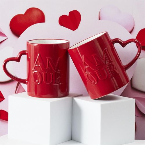 Lot De 2 Mugs En Céramique "amour" 30cl Rouge