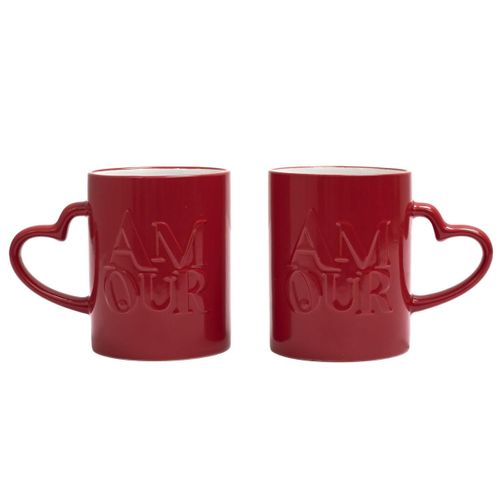 Lot De 2 Mugs En Céramique "amour" 30cl Rouge