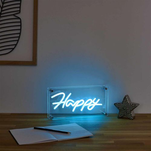 Lampe Acrylique Effet Néon "happy" 30cm Bleu