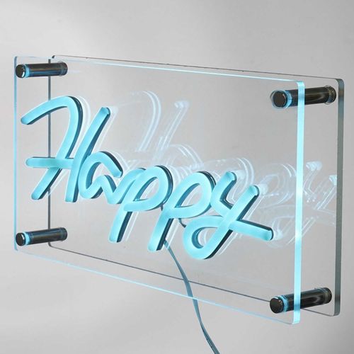 Lampe Acrylique Effet Néon "happy" 30cm Bleu
