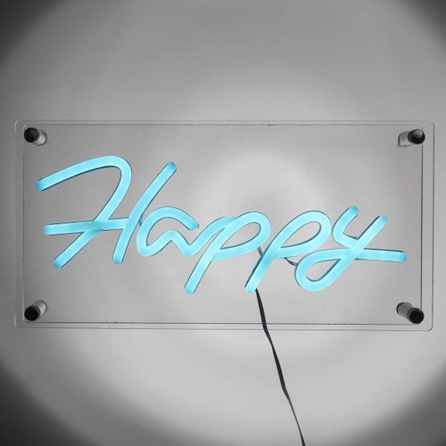 Lampe Acrylique Effet Néon "happy" 30cm Bleu