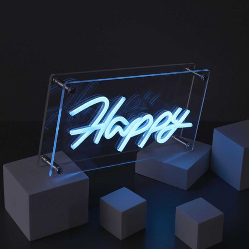 Lampe Acrylique Effet Néon "happy" 30cm Bleu