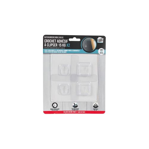 Lot De 2 Crochets Muraux "adhésifs" 7cm Transparent