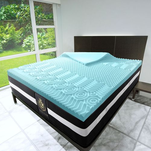 LUCID Surmatelas en Mousse à mémoire de Forme infusée de Gel - 7,6 cm - 5 Zones de Confort pour soulager la Pression - Mousse certifiée CertiPUR-US - Lit Double