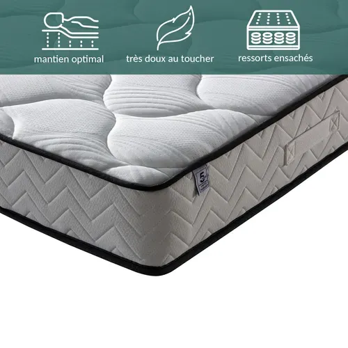 Matelas Cosmos 180 X 200 Cm - Confort Premium - Ressorts Ensachés - 20 Cm D'épaisseur