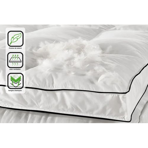 Surmatelas Plumes 90x190 Cm - Epaisseur 8 Cm - 100% Plumes De Canard - Sangles De Maintien