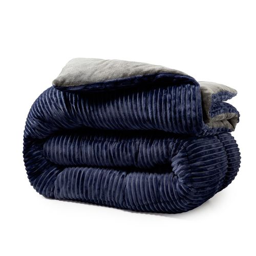 Couette Chaude 240 x 260 cm Moelleuse- Couette Réversible Coton Club Bleue - Tempérée - Microfibre