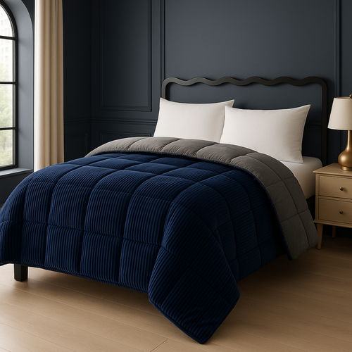 Couette Chaude 220 X 240 Cm Moelleuse- Couette Réversible Coton Club Bleue - Tempérée - Microfibre